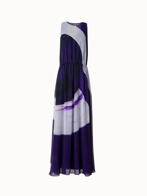 Langes Seidenkleid in A-Linie mit Purple Loop Druck