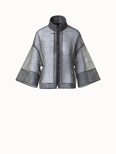 Boxy Jacke mit quadratischer Tüll-Stickerei