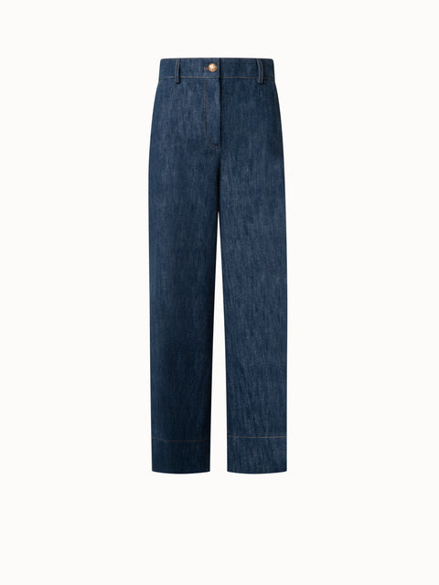 Weite Baumwoll-Denim-Hose mit verkürztem Bein