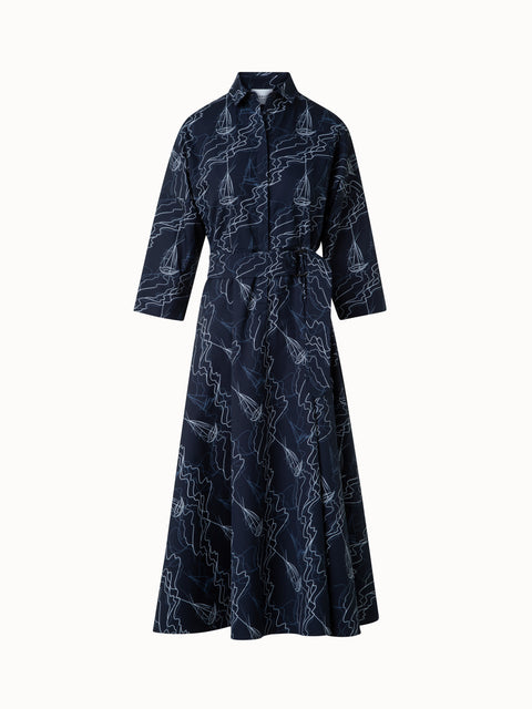 Midi-Blusenkleid aus Baumwolle mit Sailboat Druck