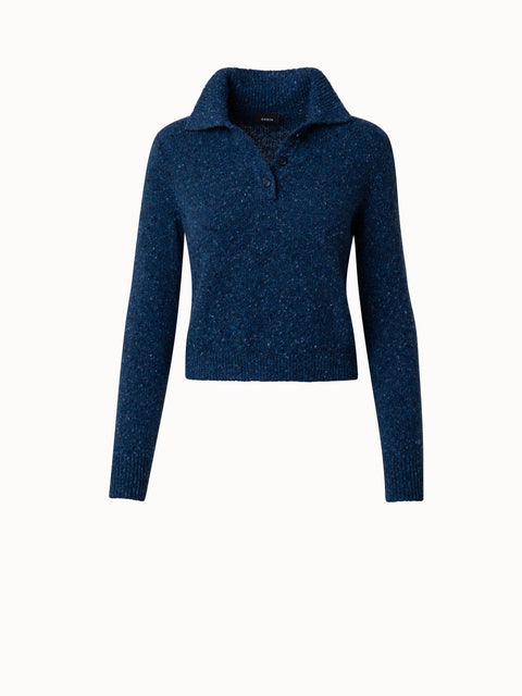 Cropped Kaschmir-Tweed-Pullover mit Polo-Kragen