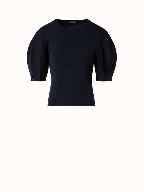 Seiden-Baumwoll-Stretch-Pullover mit kurzen voluminösen Ärmeln