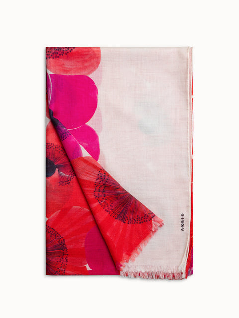 Kaschmir-Seiden-Schal mit Poppy Druck
