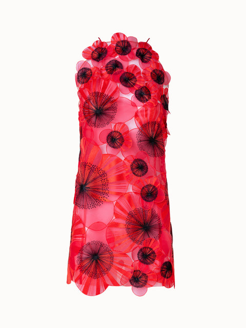 Kurzes Kleid mit Anemones-Organza-Blumen und offenem Rücken