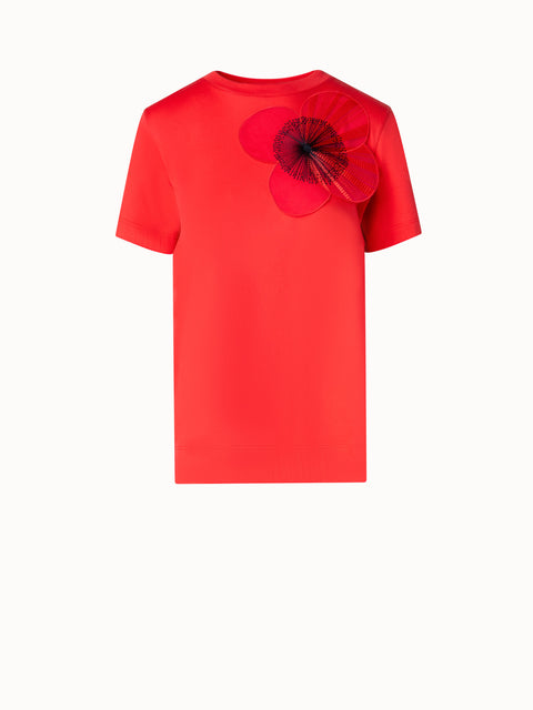 T-Shirt aus Baumwoll-Jersey mit Organza Poppy