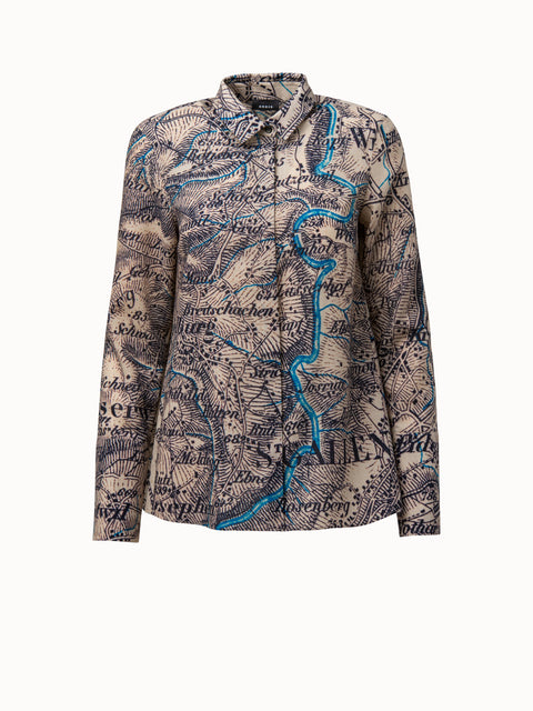 St. Gallen Map Print Wool Voile Blouse