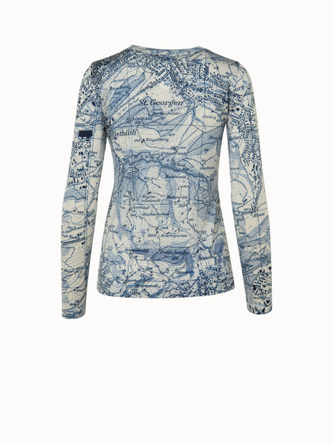 Kaschmir-Seidenjersey Shirt mit St. Galler vintage Landkartendruck