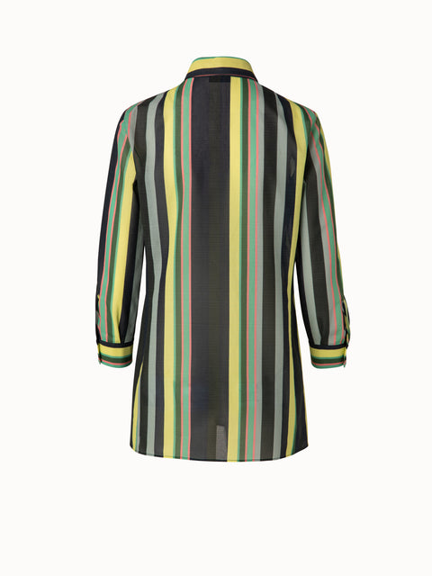 Tunika Bluse aus Baumwolle Voile mit Polychromatic Stripes Druck