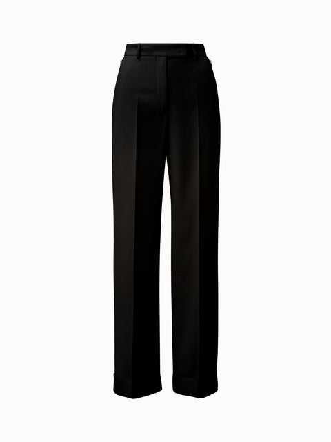 Pleated Cuffed Wool Double Face Pants
